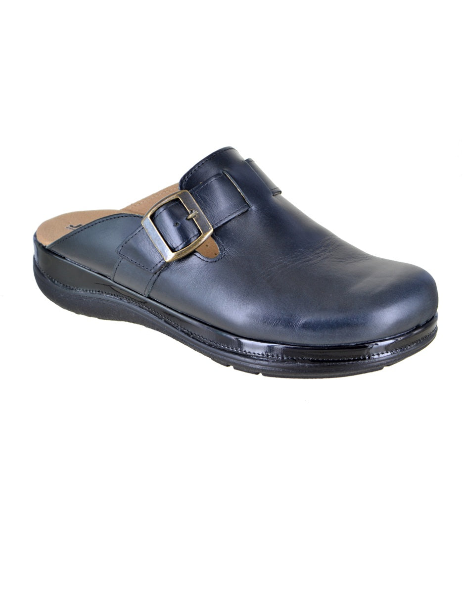 Mule Casual de Piel con Ajuste - negro