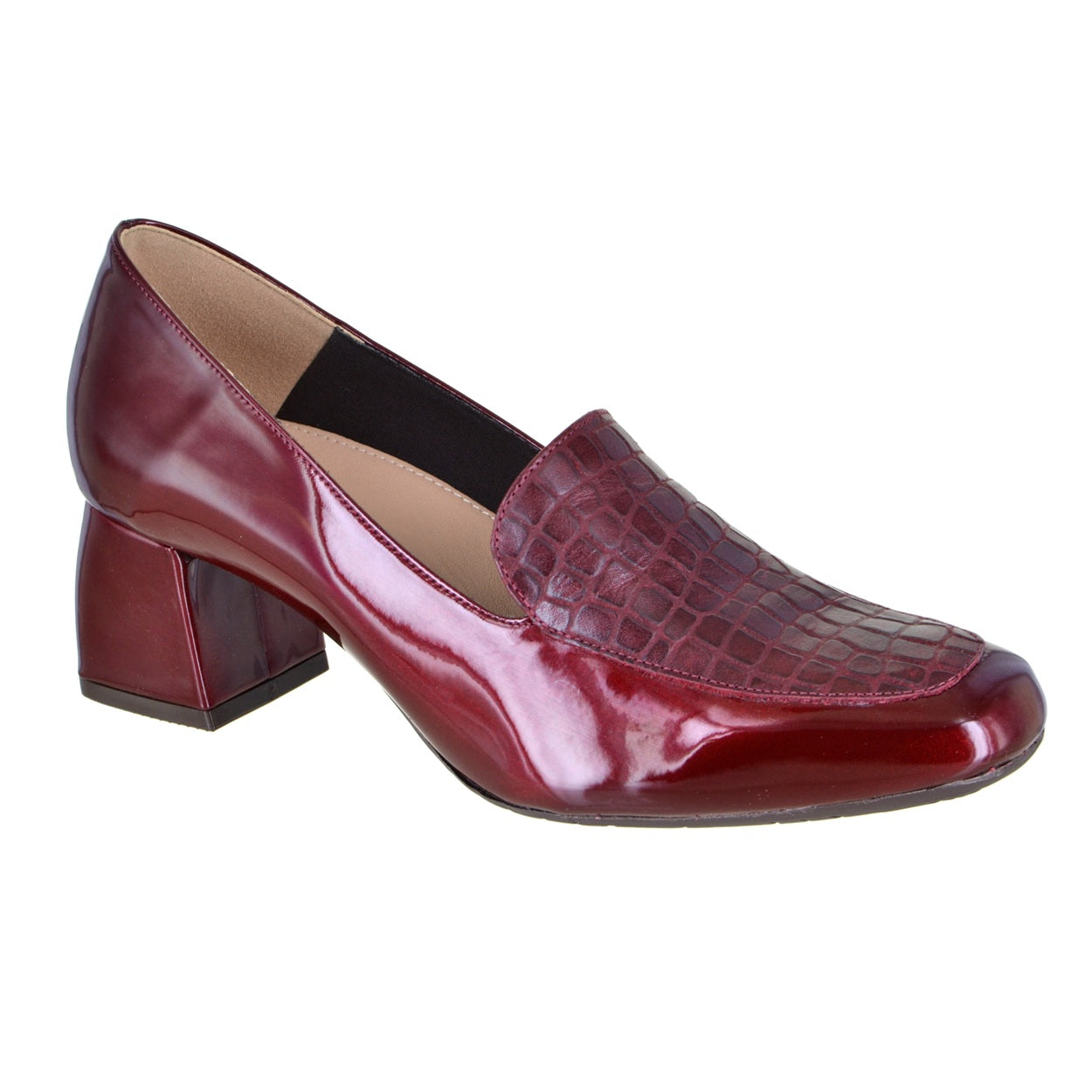 Zapatilla de piel tipo croco y charol