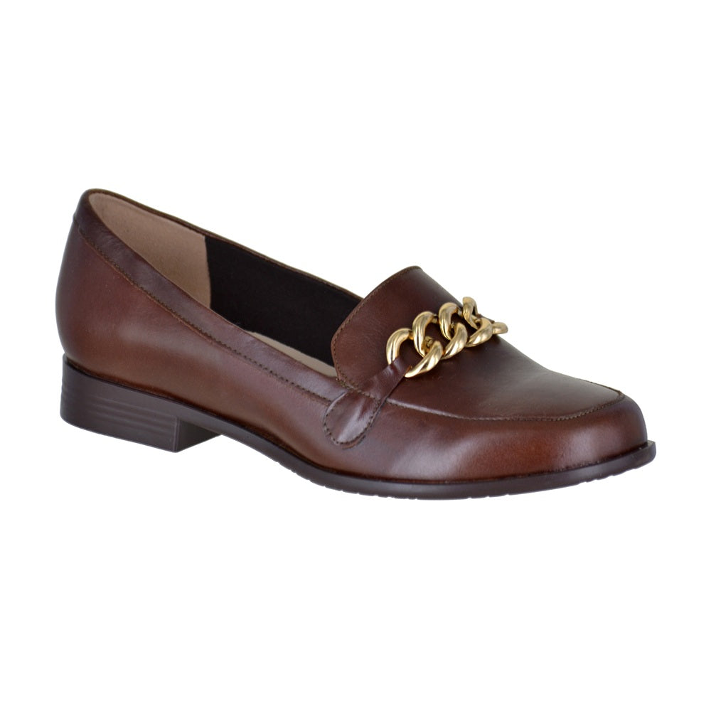 Mocasín de piel con cadena - café brandy
