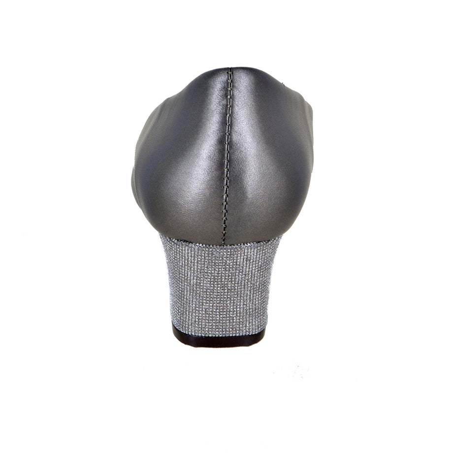 Zapatilla de piel metálica con tacón texturizado brillante