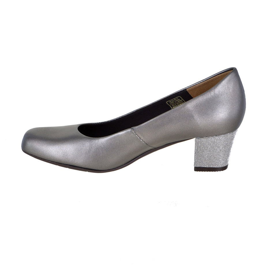 Zapatilla de piel metálica con tacón texturizado brillante