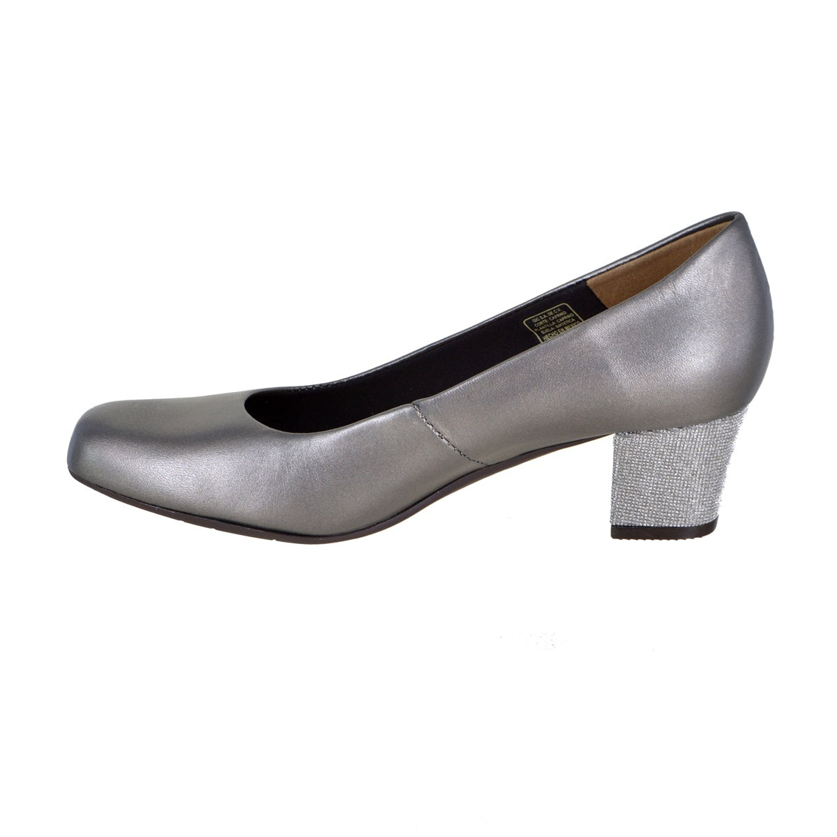 Zapatilla de piel metálica con tacón texturizado brillante