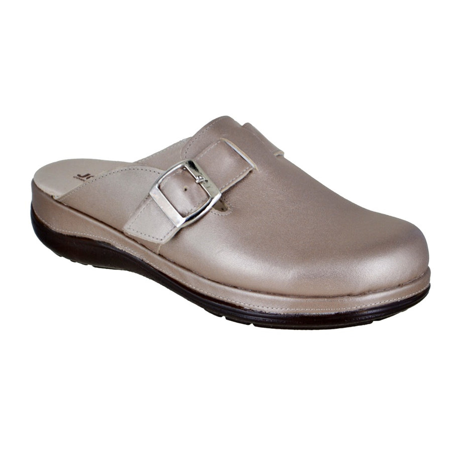 Mule Casual de Piel con Ajuste  - seda dorada