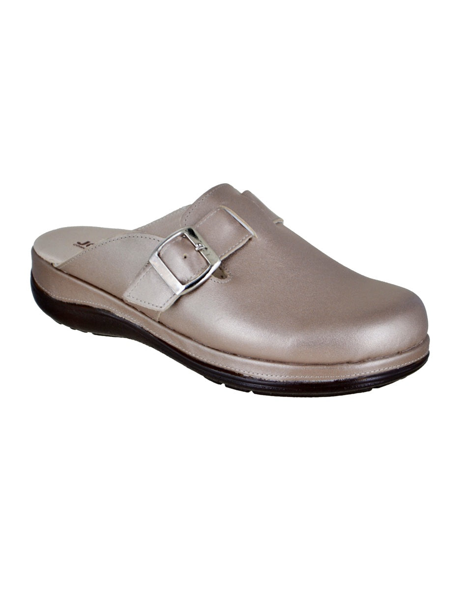 Mule Casual de Piel con Ajuste  - seda dorada