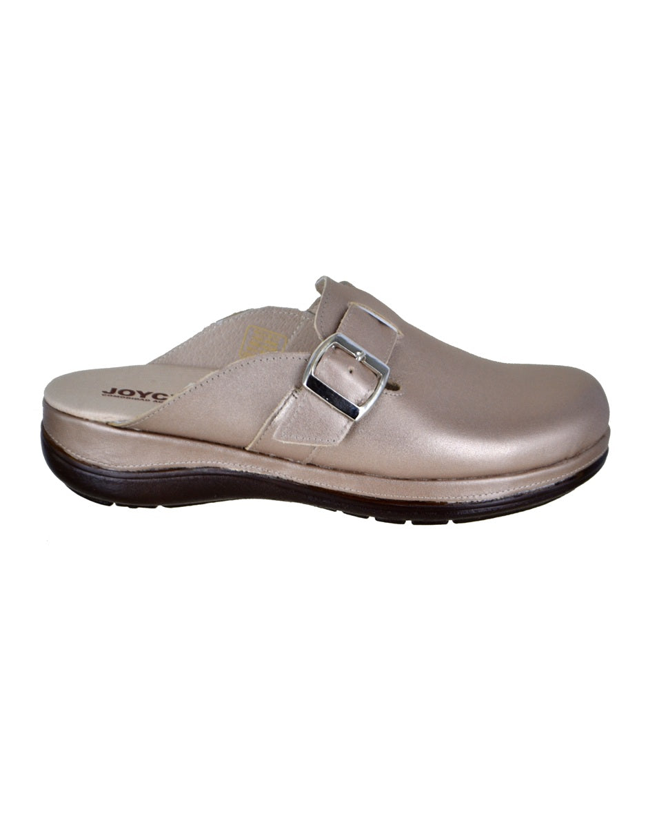 Mule Casual de Piel con Ajuste  - seda dorada