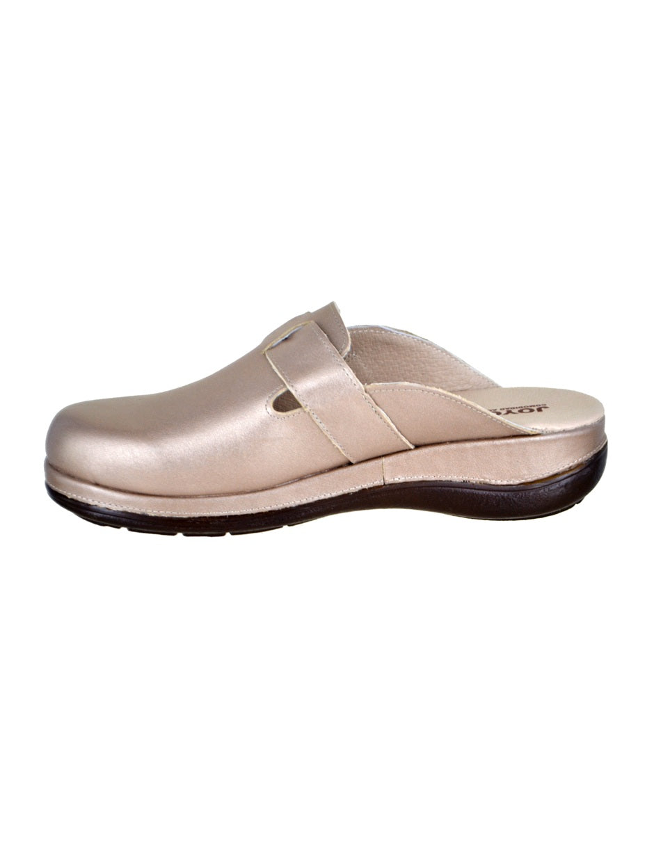 Mule Casual de Piel con Ajuste  - seda dorada
