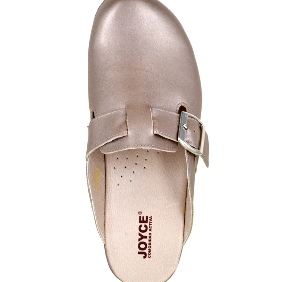 Mule Casual de Piel con Ajuste  - seda dorada