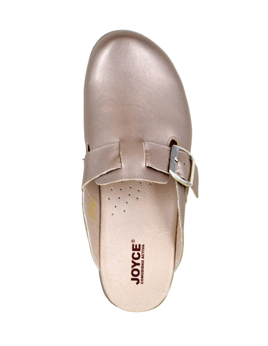 Mule Casual de Piel con Ajuste  - seda dorada