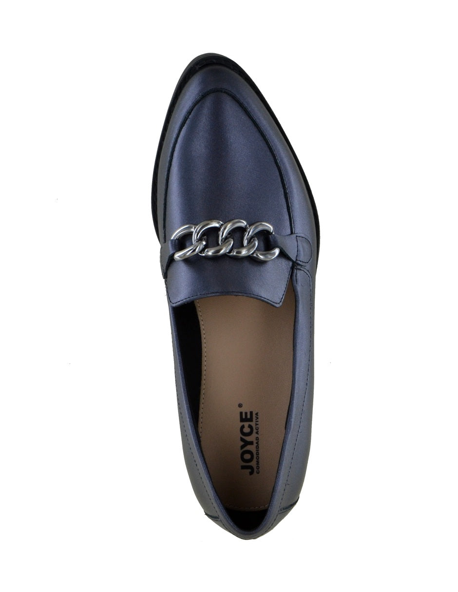 Mocasín de piel con cadena color azul metálico