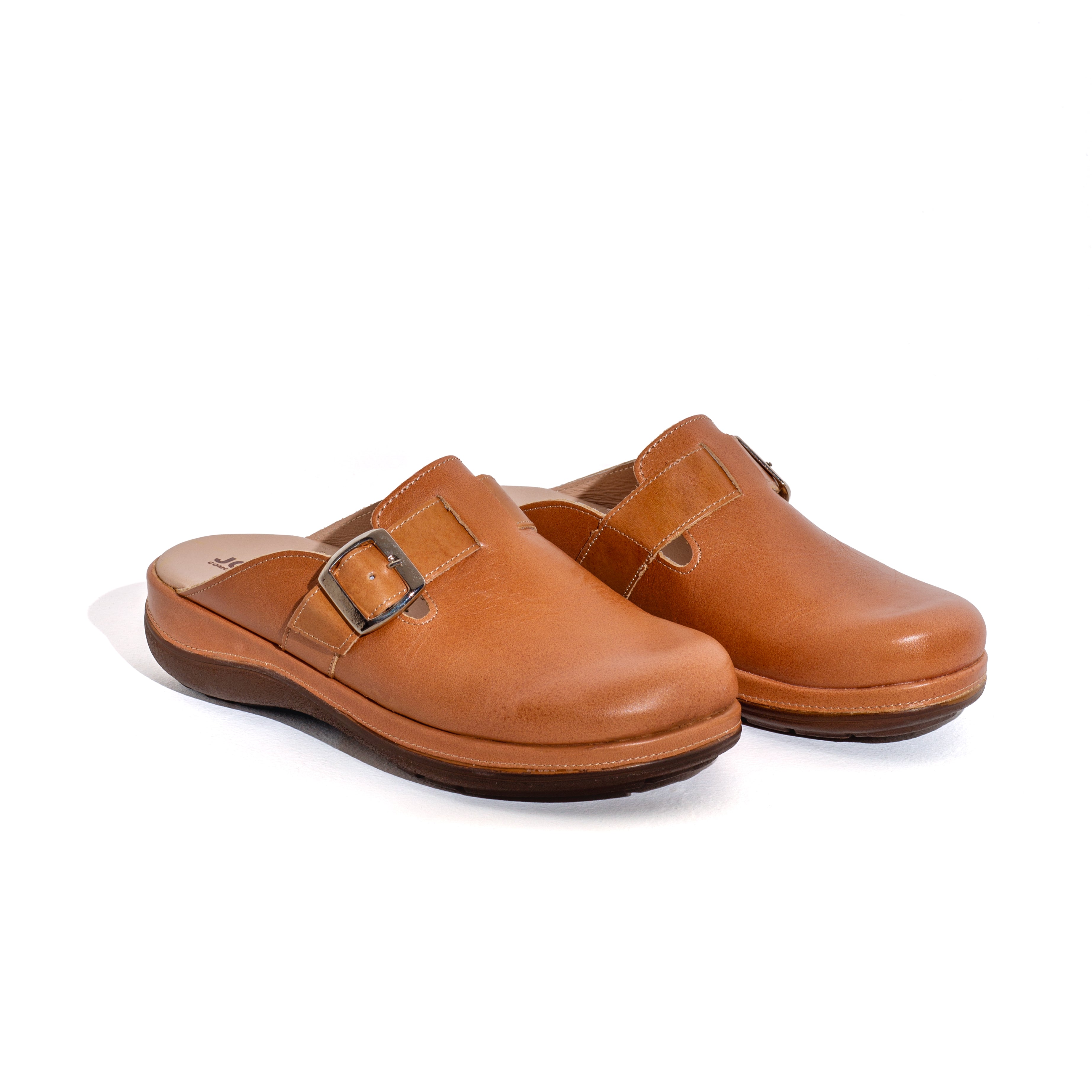 Mule Casual de Piel con Ajuste  - café
