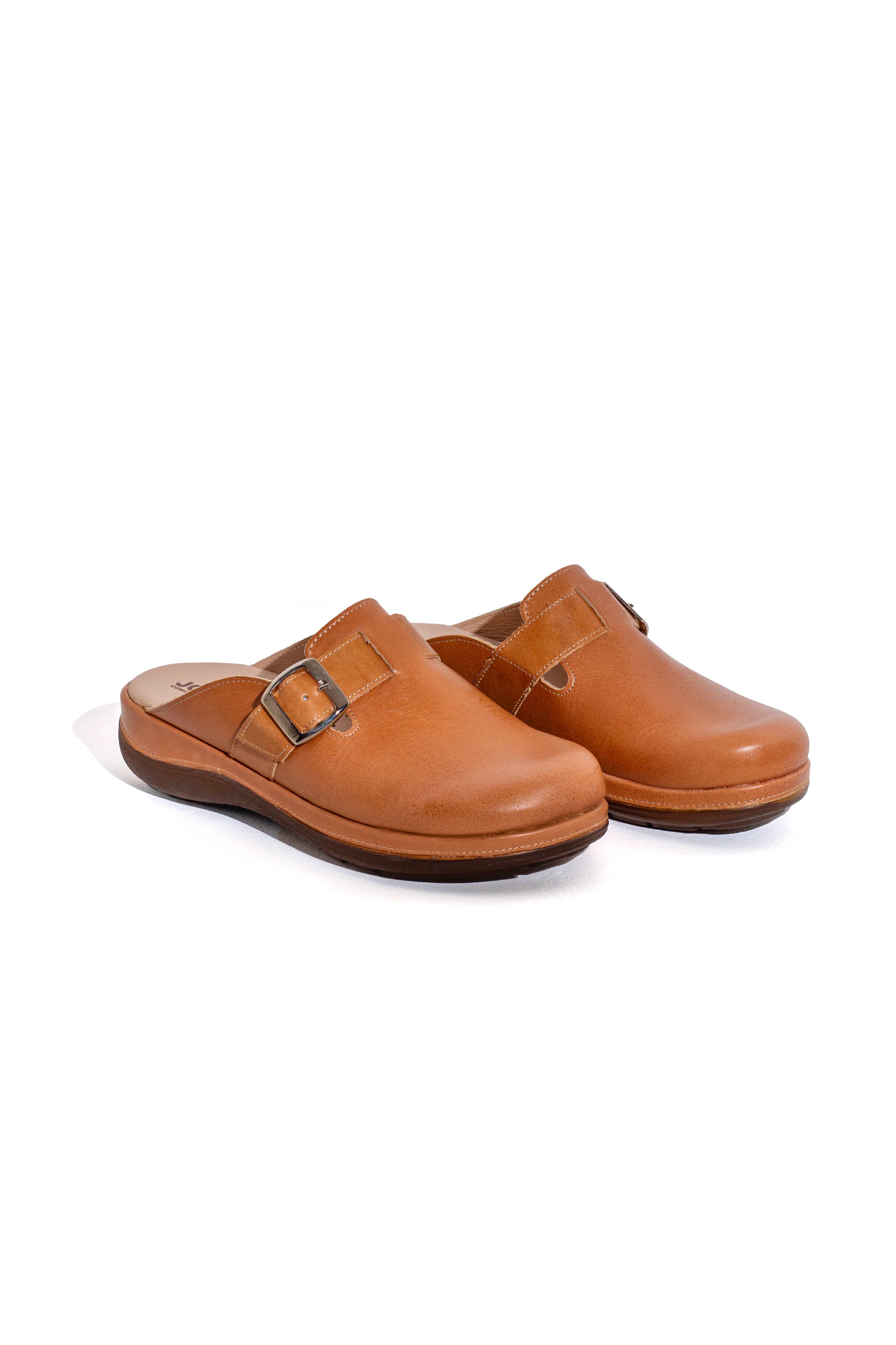 Mule Casual de Piel con Ajuste  - café