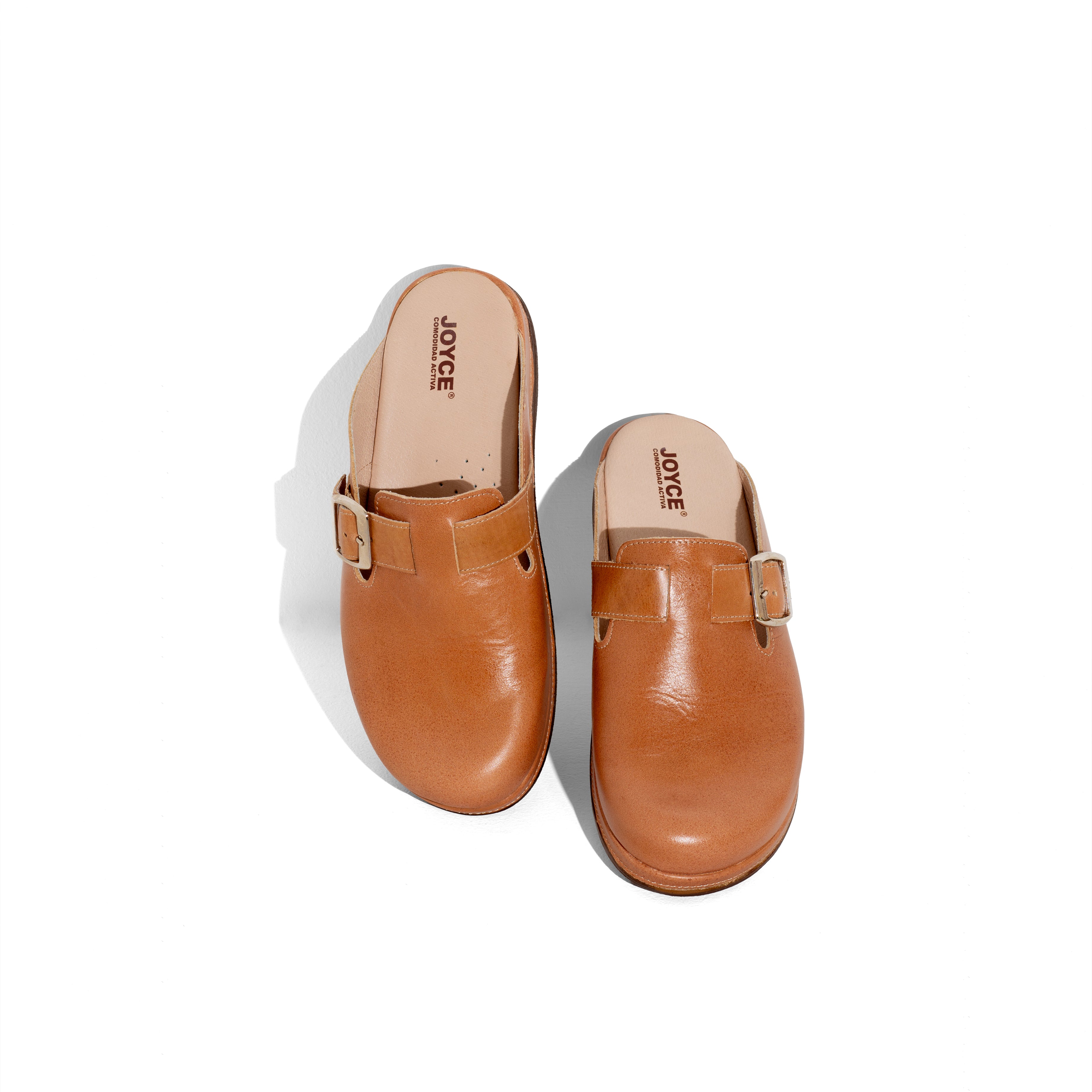 Mule Casual de Piel con Ajuste  - café
