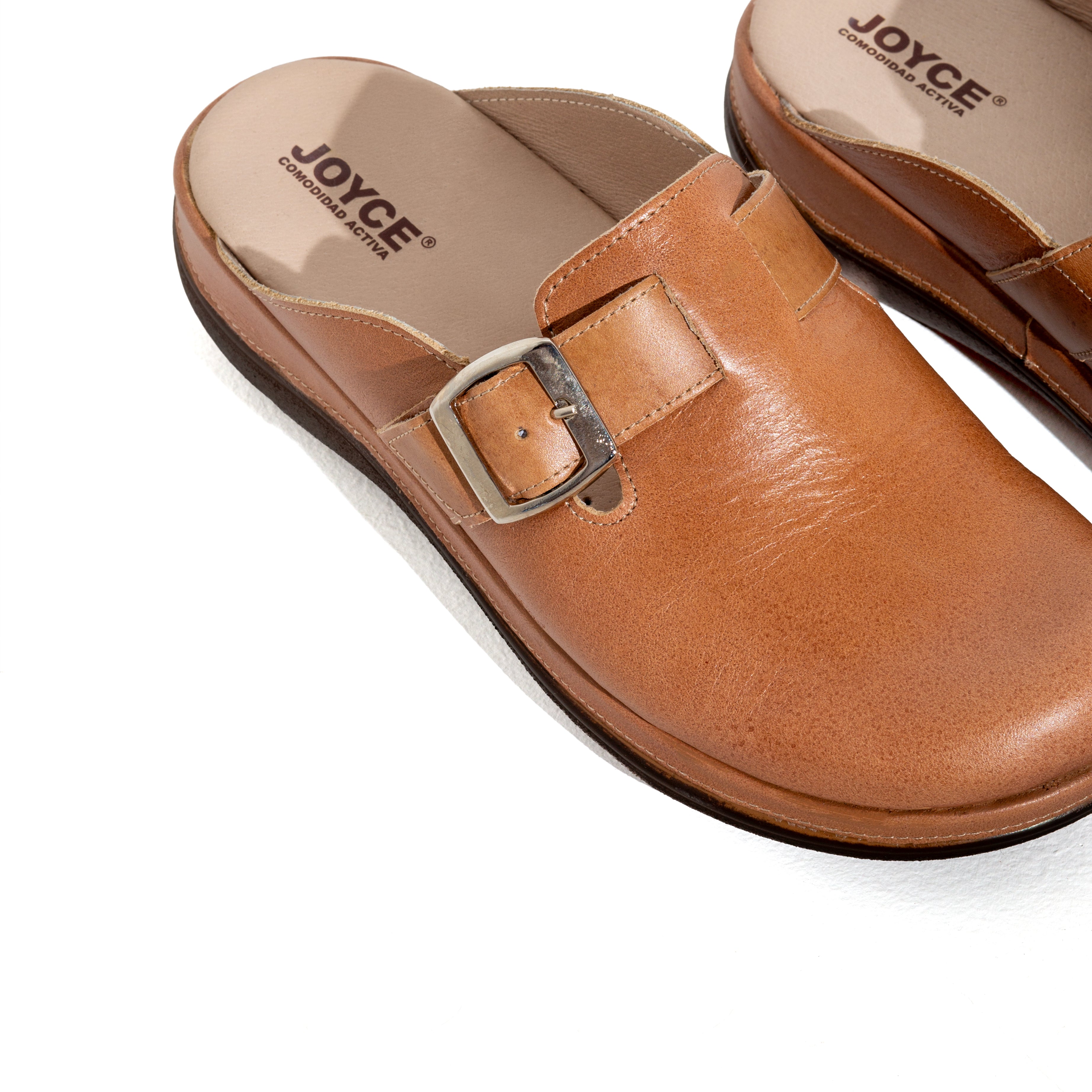 Mule Casual de Piel con Ajuste  - café