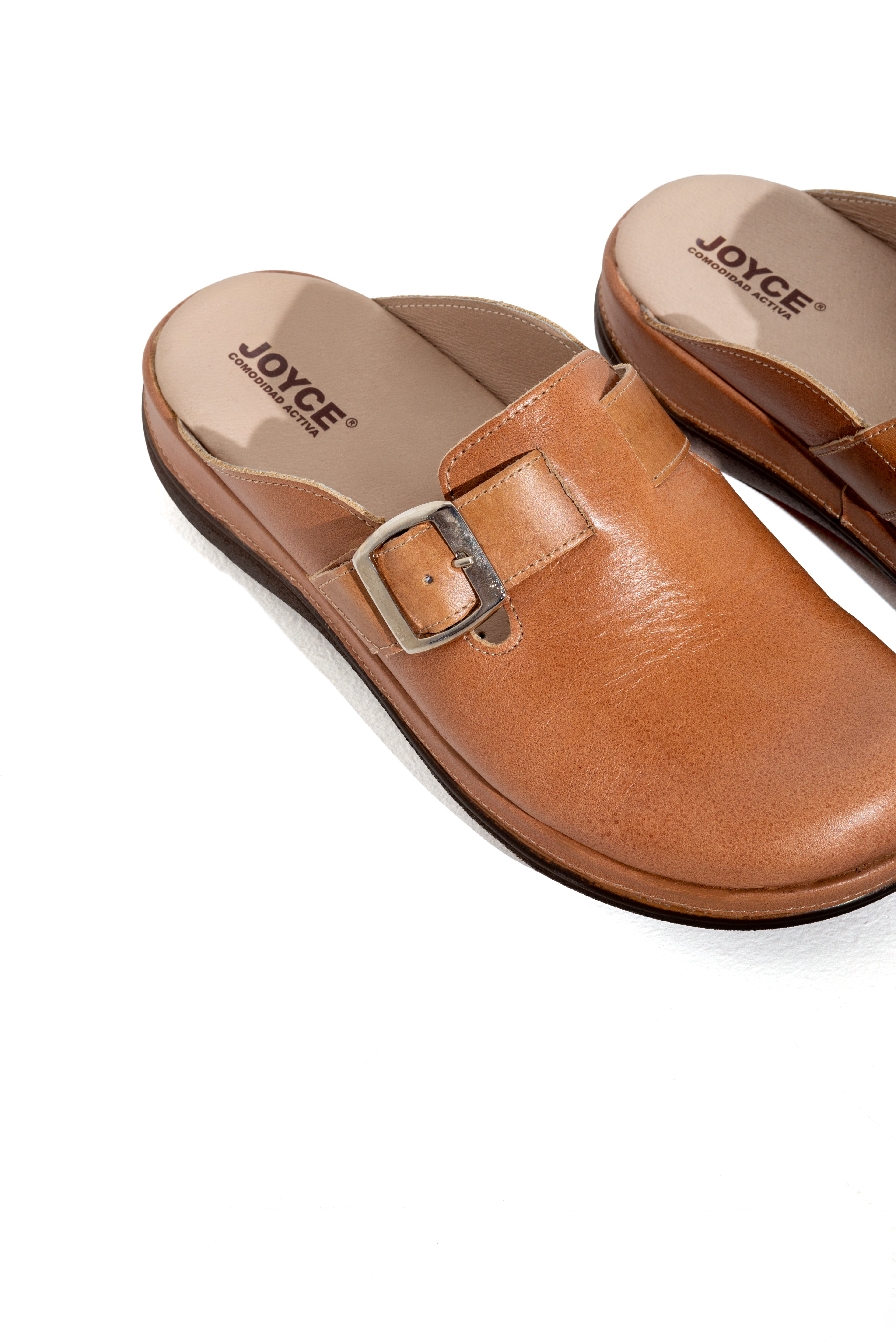 Mule Casual de Piel con Ajuste  - café
